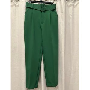 ZARA Green Ankle Slim Belted Pants NEW